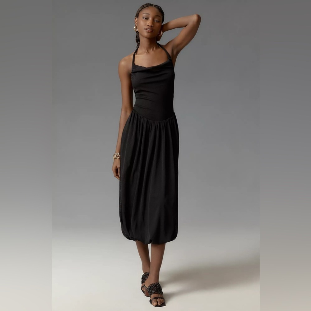 NWT Anthropologie Black Cowl Neck Bubble Hem Dress 🎹